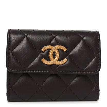 Chanel Lambskin Quilted Textured CC Compact Flap Card Holder Eggplant 1 of 8