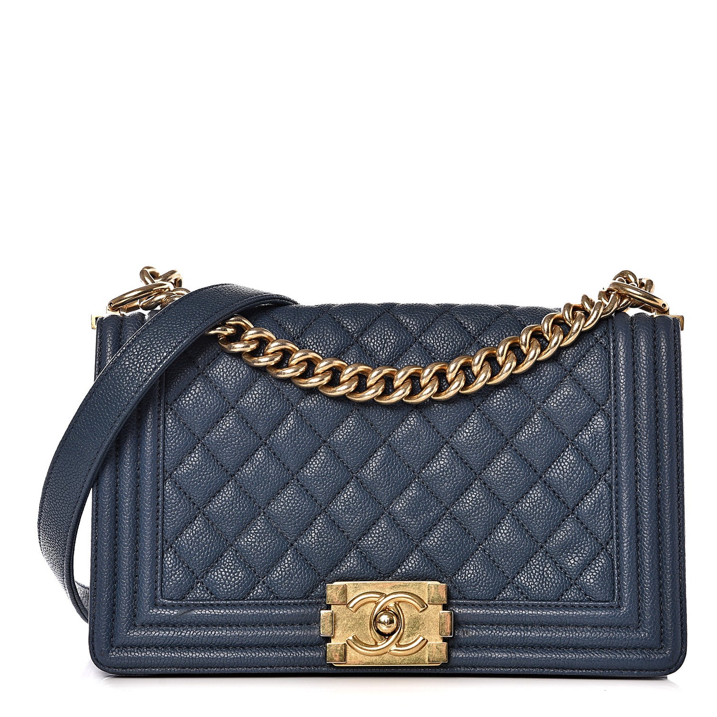 Caviar Quilted Medium Boy Flap Blue