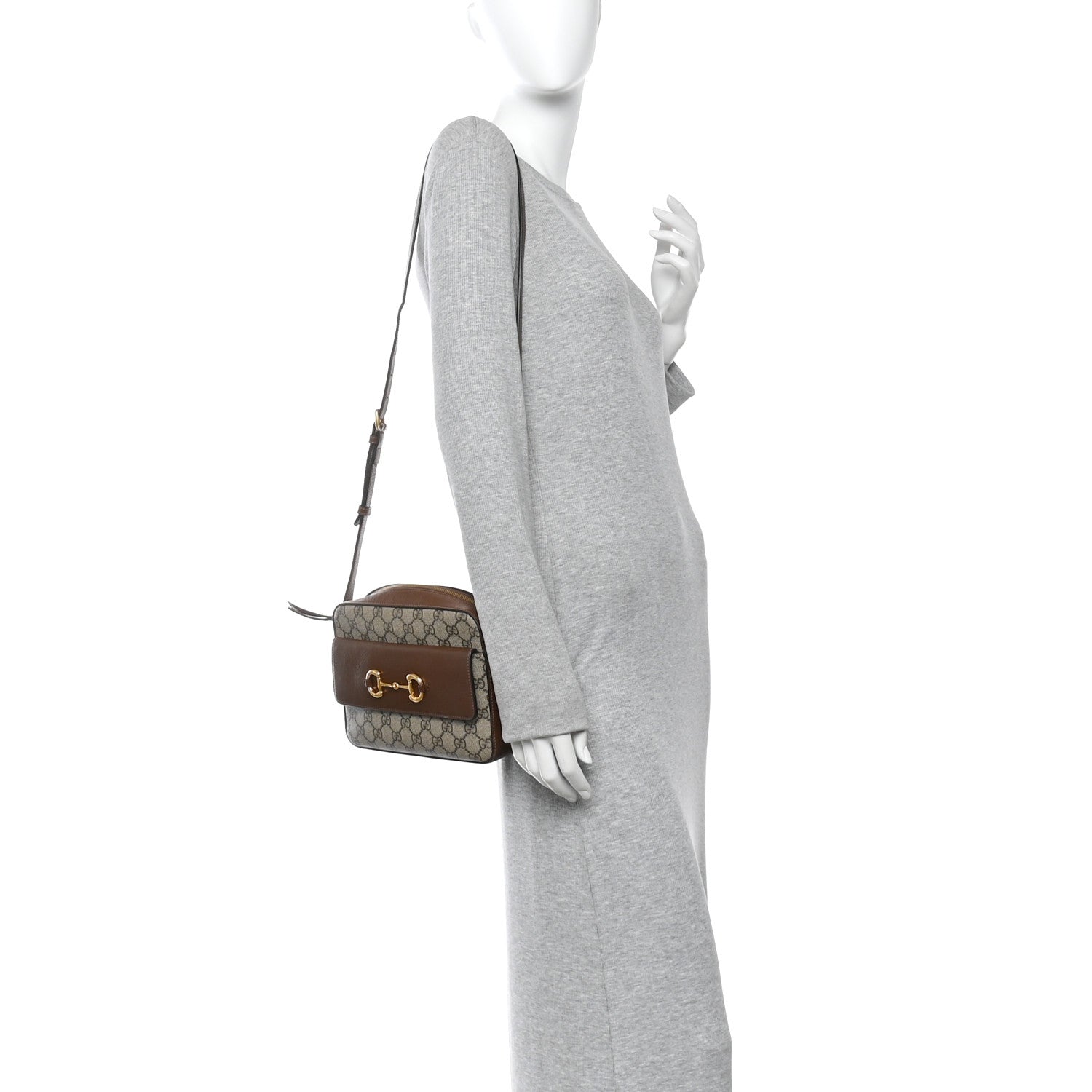 Gucci GG Supreme Monogram Small Horsebit 1955 Shoulder Bag Beige Brown Sugar 2 of 14