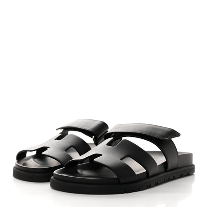 Hermes Calfskin Womens Chypre Sandals 37 Black 3 of 9