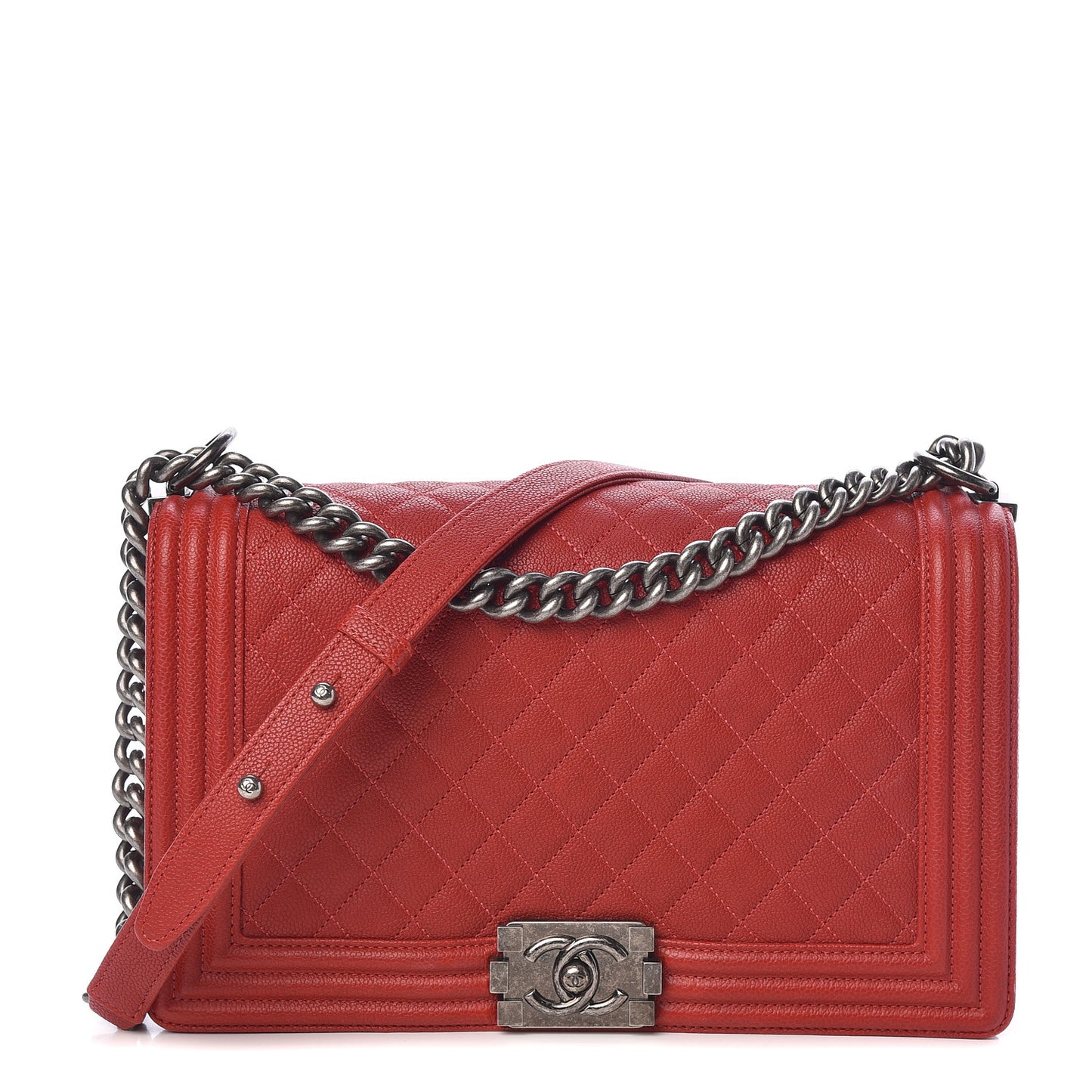 Caviar Quilted New Medium Boy Flap Dark Red