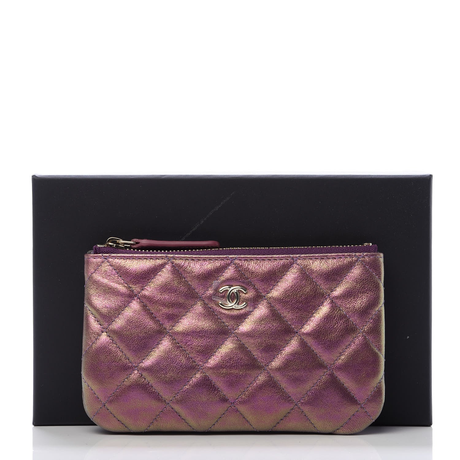Chanel Iridescent Lambskin Quilted Small Cosmetic Case Purple 8 of 8