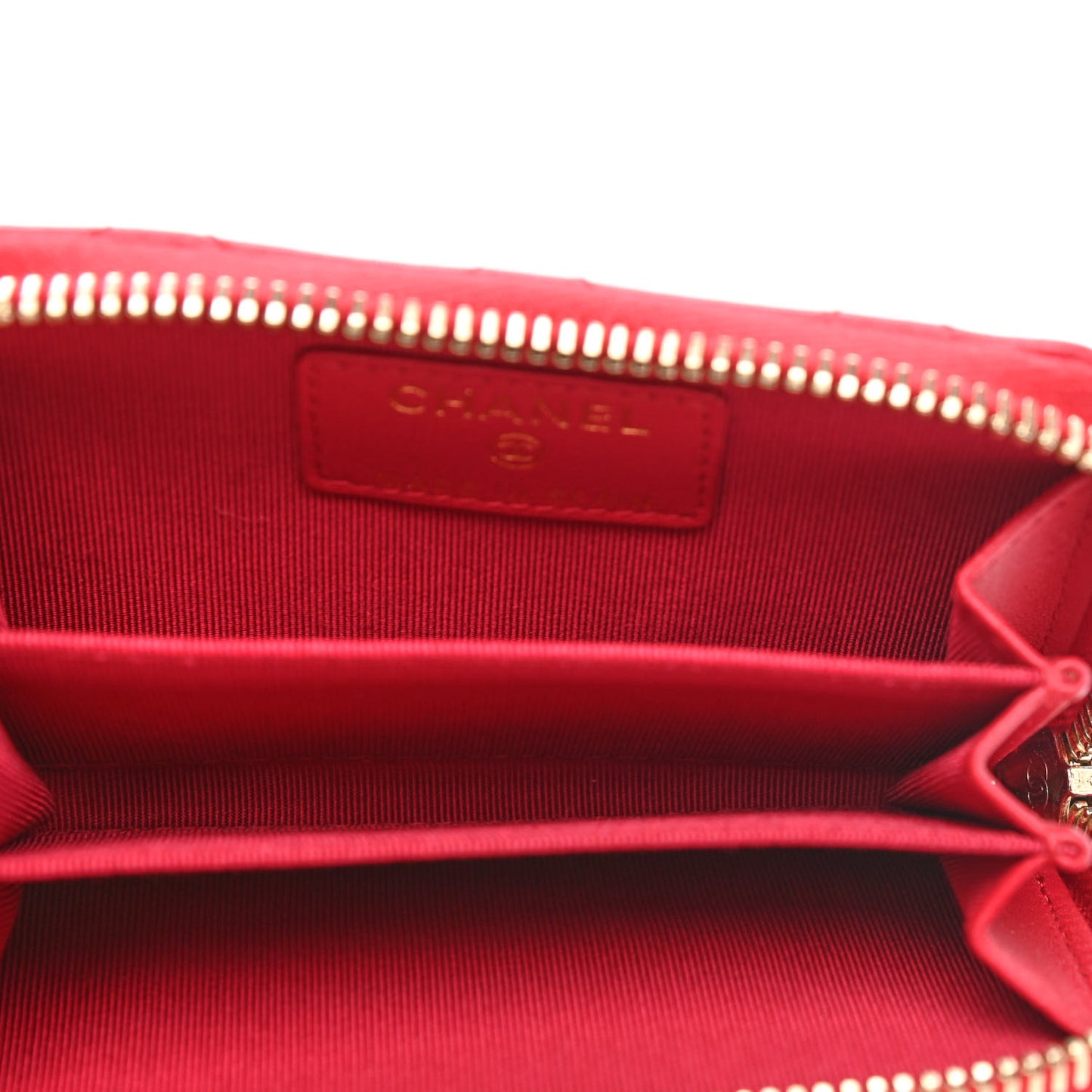 Lambskin Quilted Zip Around Coin Purse Wallet Red