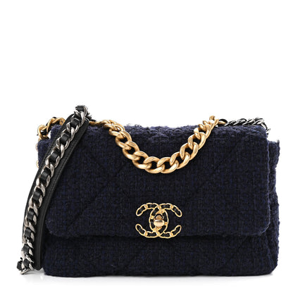Chanel Tweed Quilted Medium Chanel 19 Flap Navy Blue 1 of 10