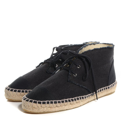 Chanel Canvas Lace Up Espadrilles 40 Black 3 of 8