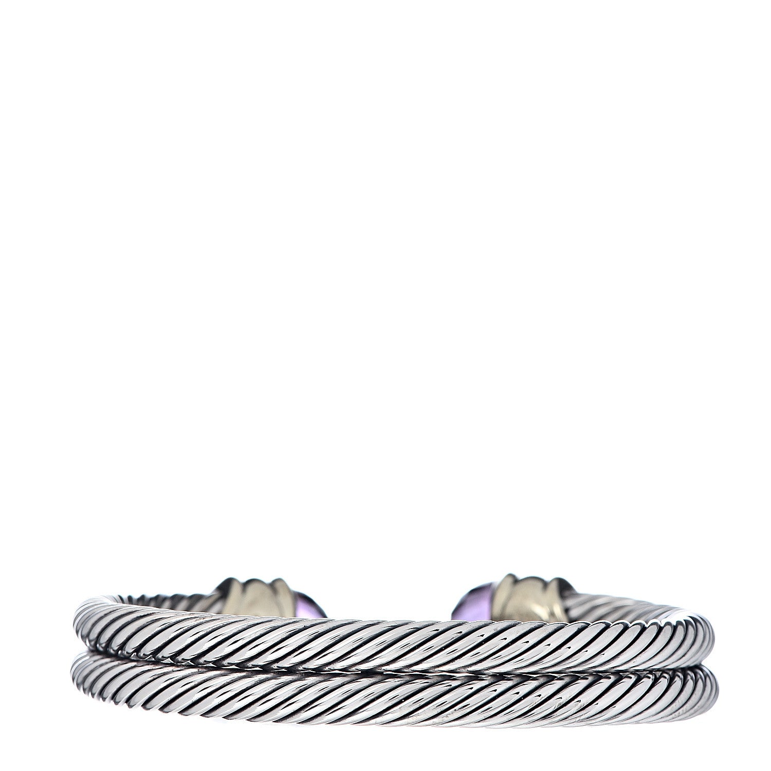David Yurman Sterling Silver 14K Yellow Gold Amethyst Double Cable Bracelet 3 of 5