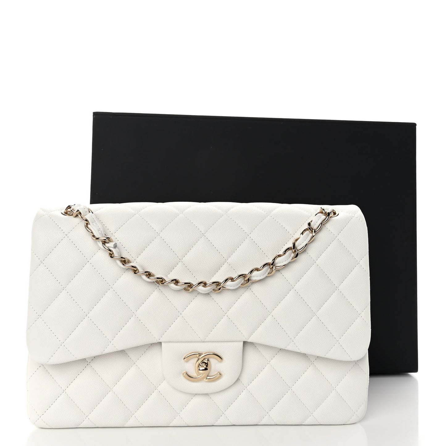 Caviar Quilted Jumbo Double Flap White