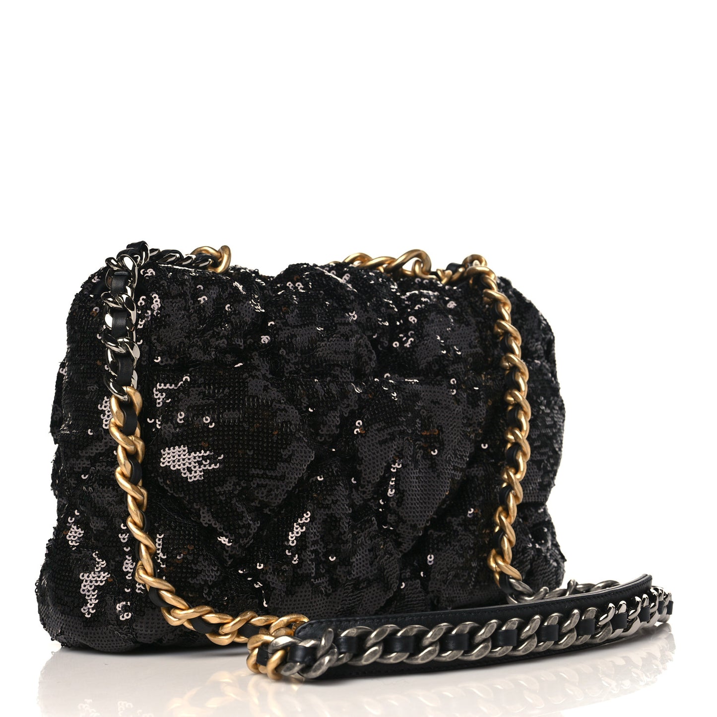 Sequin Quilted Large Chanel 19 Flap Black