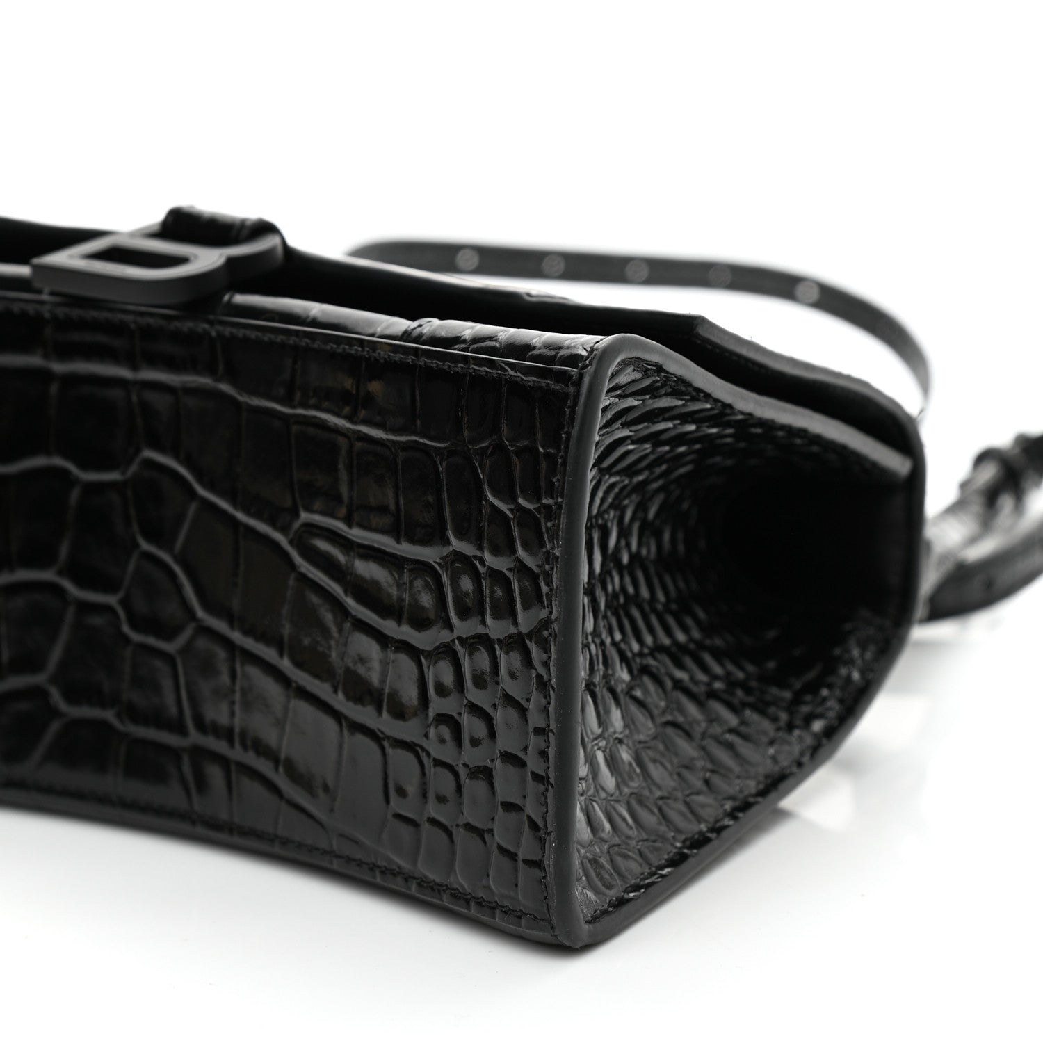 Balenciaga Shiny Calfskin Monochrome Crocodile Embossed Small Hourglass Top Handle Bag Black 9 of 9