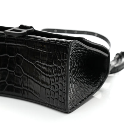 Balenciaga Shiny Calfskin Monochrome Crocodile Embossed Small Hourglass Top Handle Bag Black 9 of 9