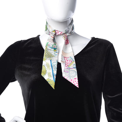 Hermes Silk Animapolis Twilly White Vert Rose 2 of 4