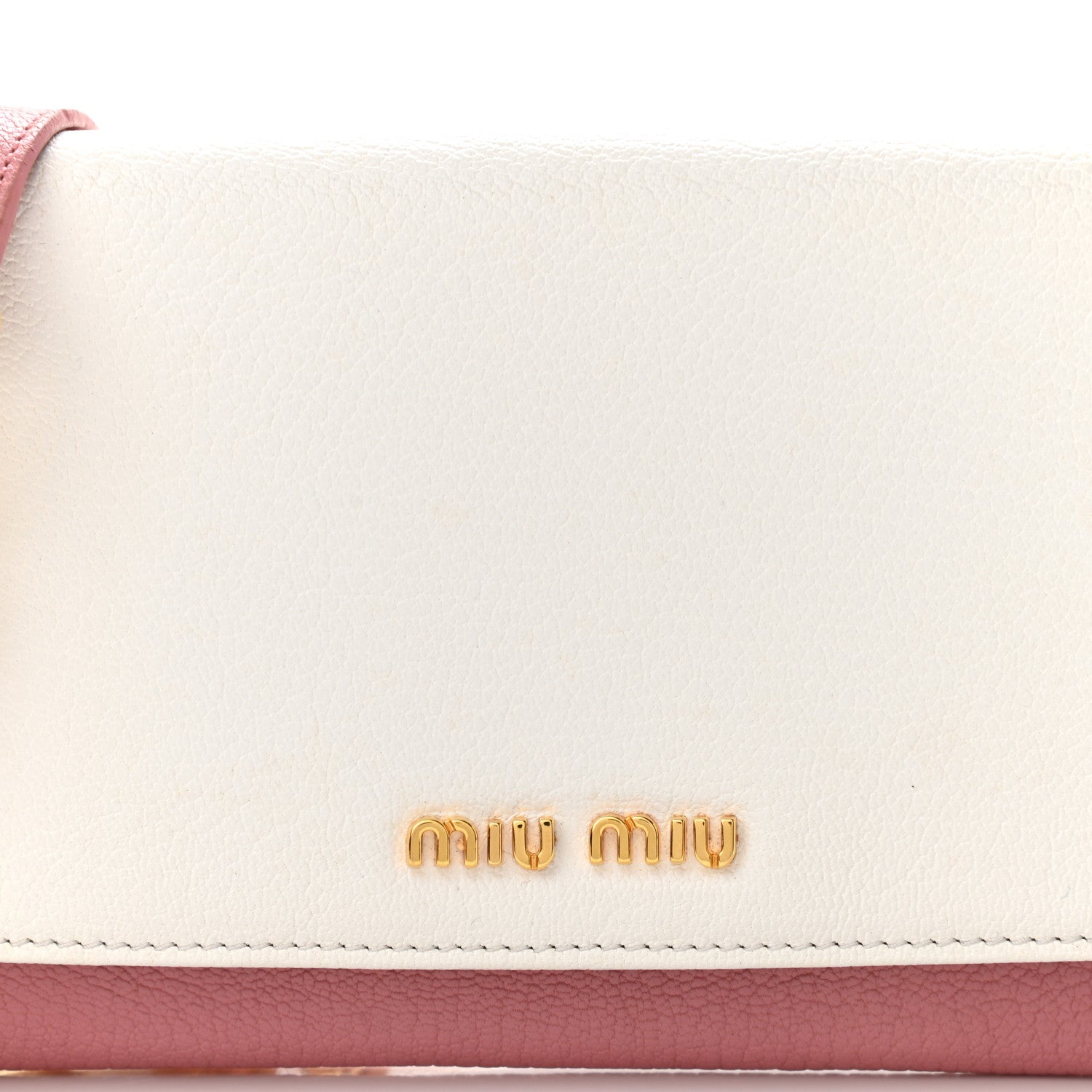Miu Miu Goatskin Madras Bi-Color Wallet On Chain White Pink 7 of 12