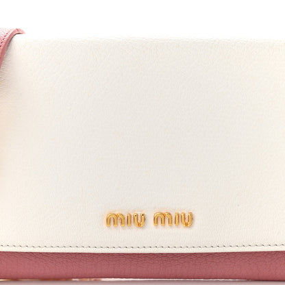 Miu Miu Goatskin Madras Bi-Color Wallet On Chain White Pink 7 of 12
