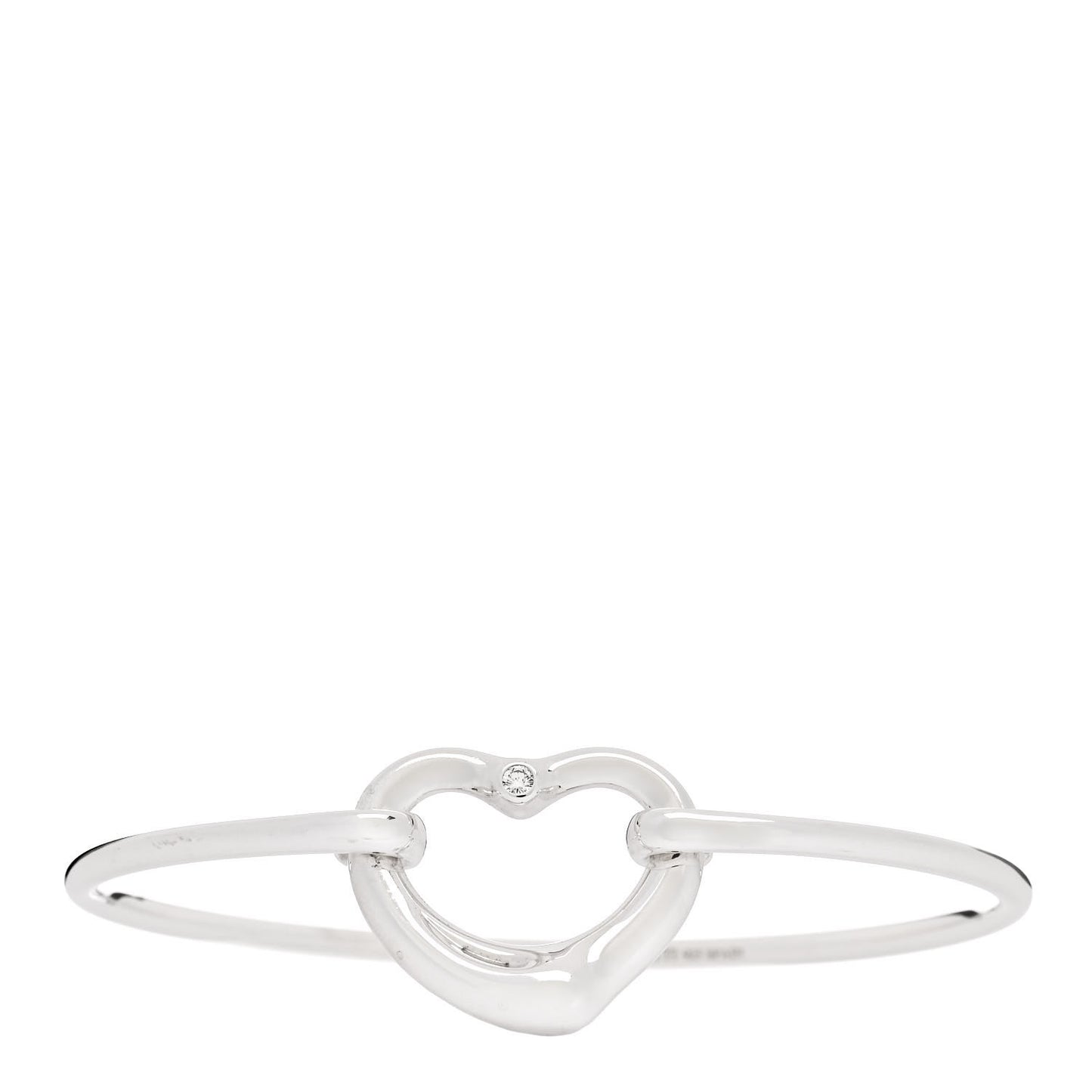 Sterling Silver Diamond Elsa Peretti Open Heart Bangle Bracelet