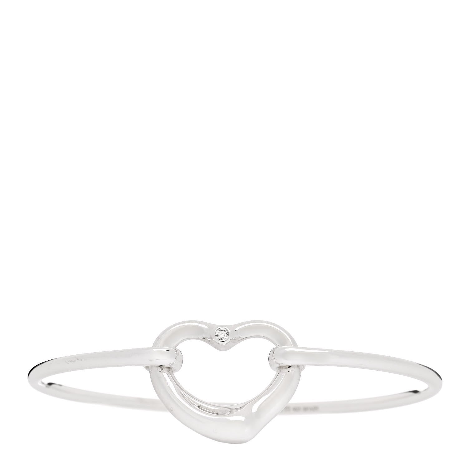 Tiffany Sterling Silver Diamond Elsa Peretti Open Heart Bangle Bracelet 1 of 3