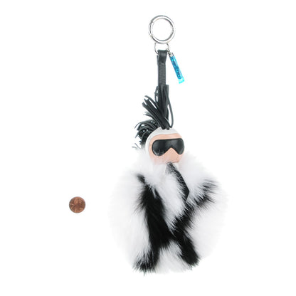 Fendi Lambskin Fox Fur Super Karlito Pom Pom Bag Charm Black White 2 of 5