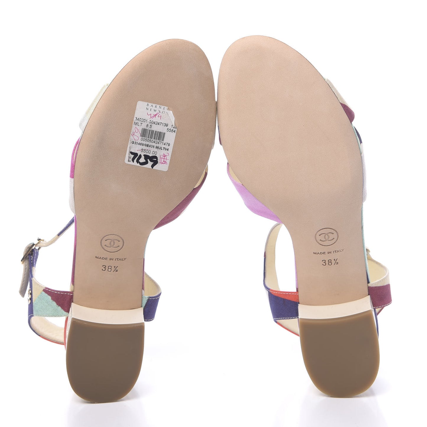 Fabric Camellia Embossed Sandals 38.5 Multicolor