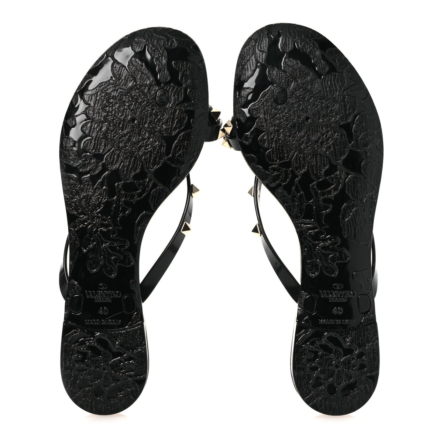 PVC Jelly Rockstud Bow Thong Sandals 40 Black