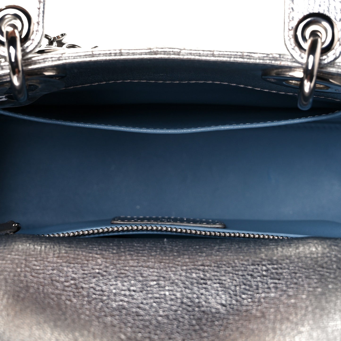 Metallic Grained Calfskin Cannage Small Lucky Badges My Lady Dior Silver
