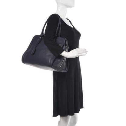 Alexander McQueen Pebbled Calfskin Large Skull Padlock Zip Around Tote Navy 2 of 10