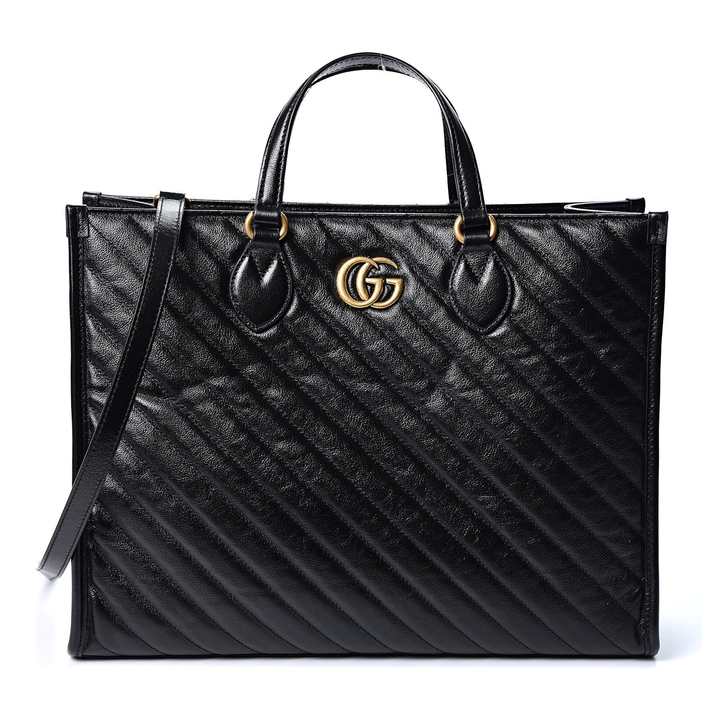Azalea Calfskin Matelasse Diagonal GG Marmont Tote Bag Black