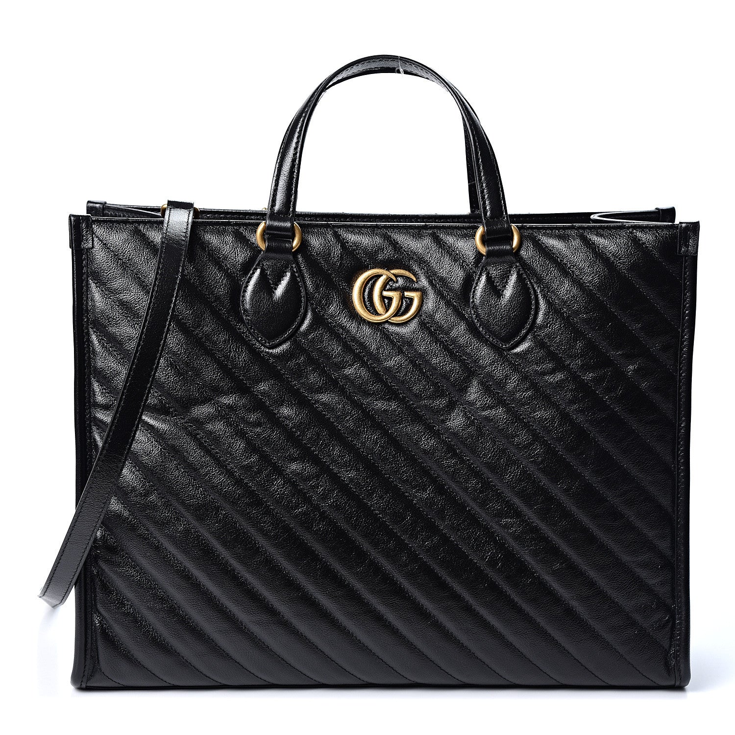 Gucci Azalea Calfskin Matelasse Diagonal GG Marmont Tote Bag Black 1 of 9