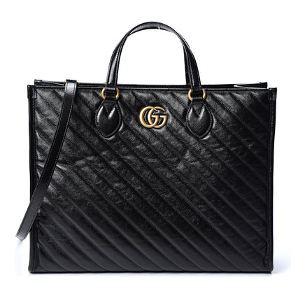 Gucci Azalea Calfskin Matelasse Diagonal GG Marmont Tote Bag Black 1 of 9
