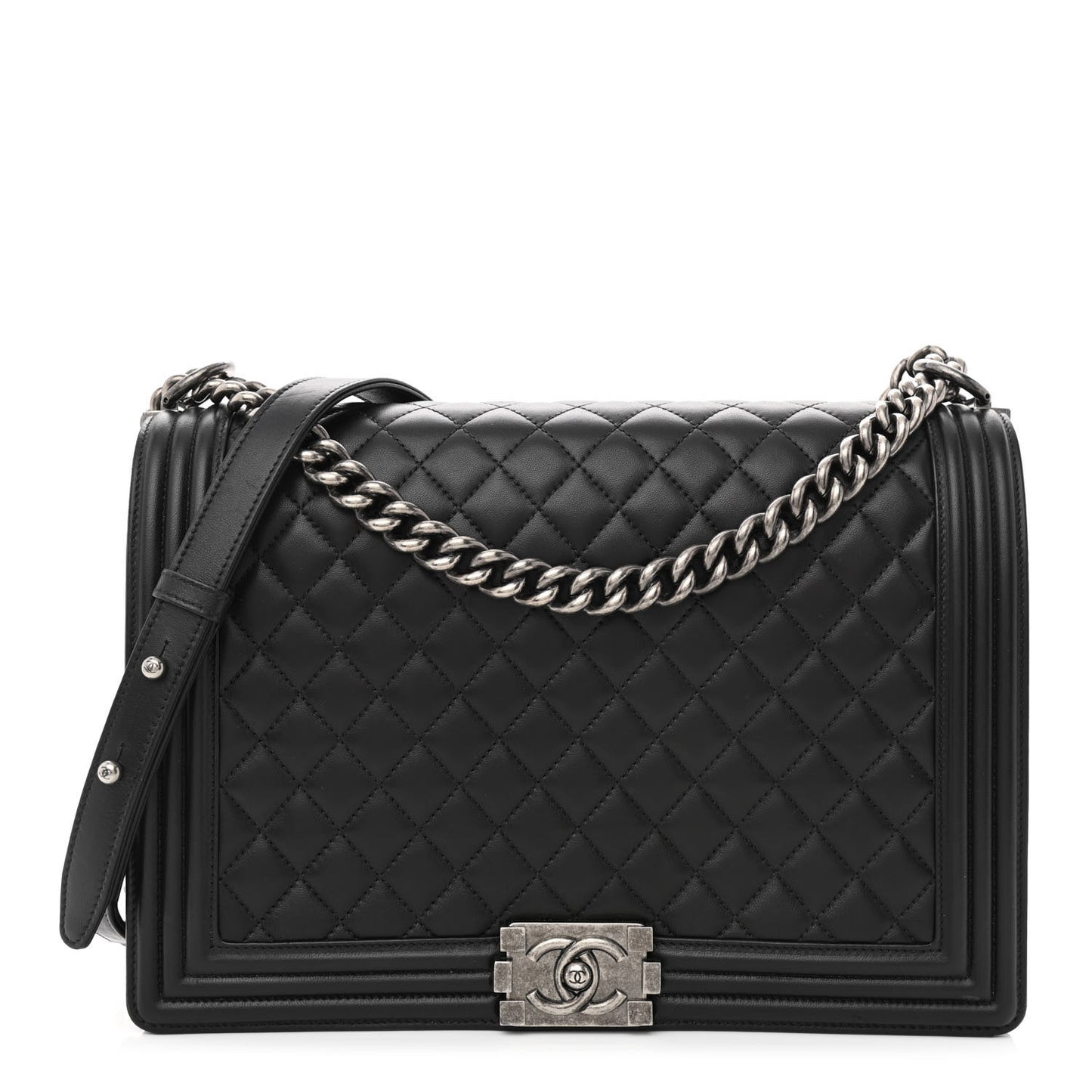 Lambskin Quilted Large Boy Flap Black