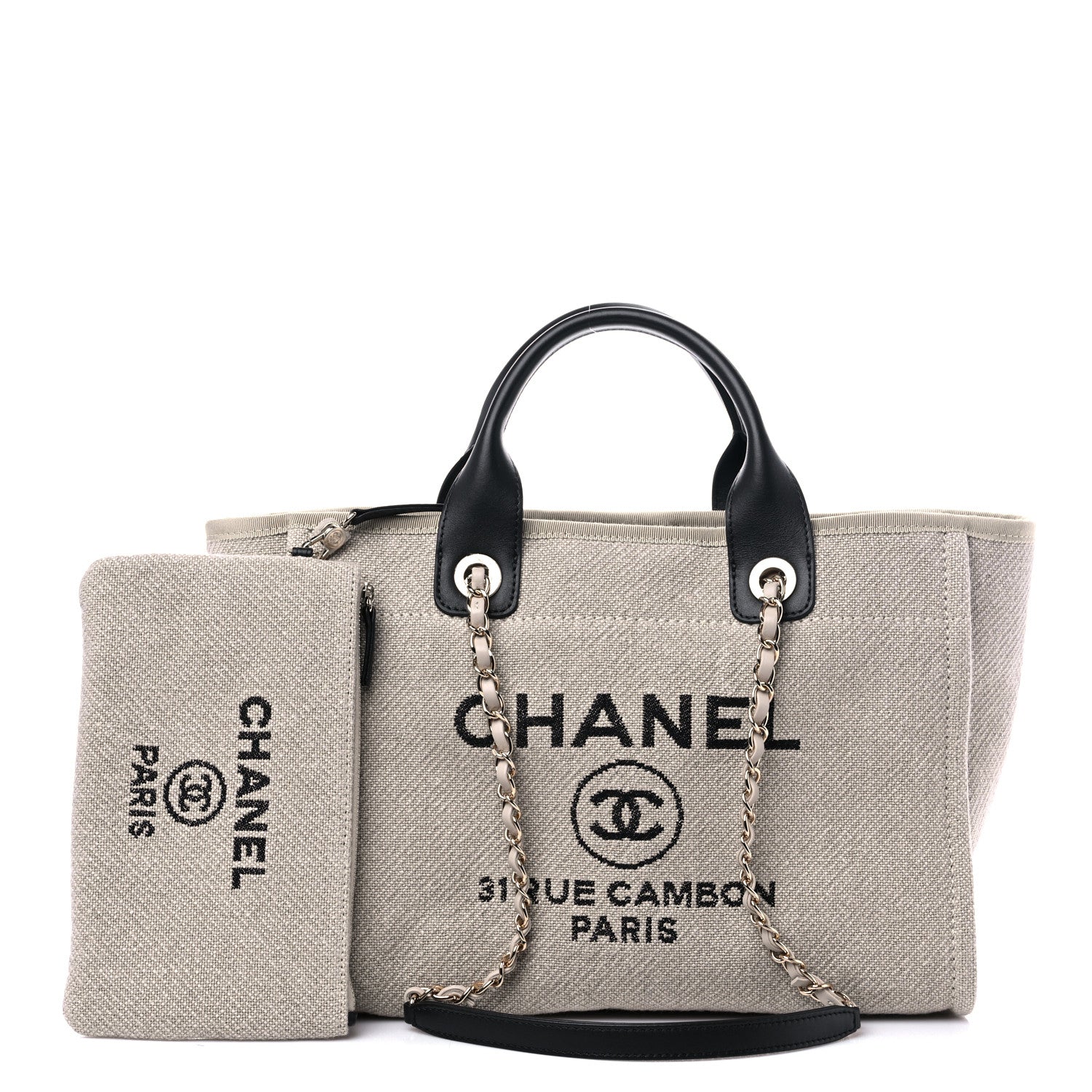 Chanel Mixed Fibers Small Deauville Tote Beige Black 1 of 10