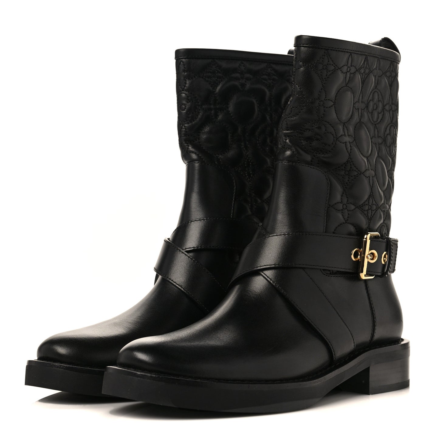 Calfskin Embossed Monogram Rebellion Half Boots 37.5 Black