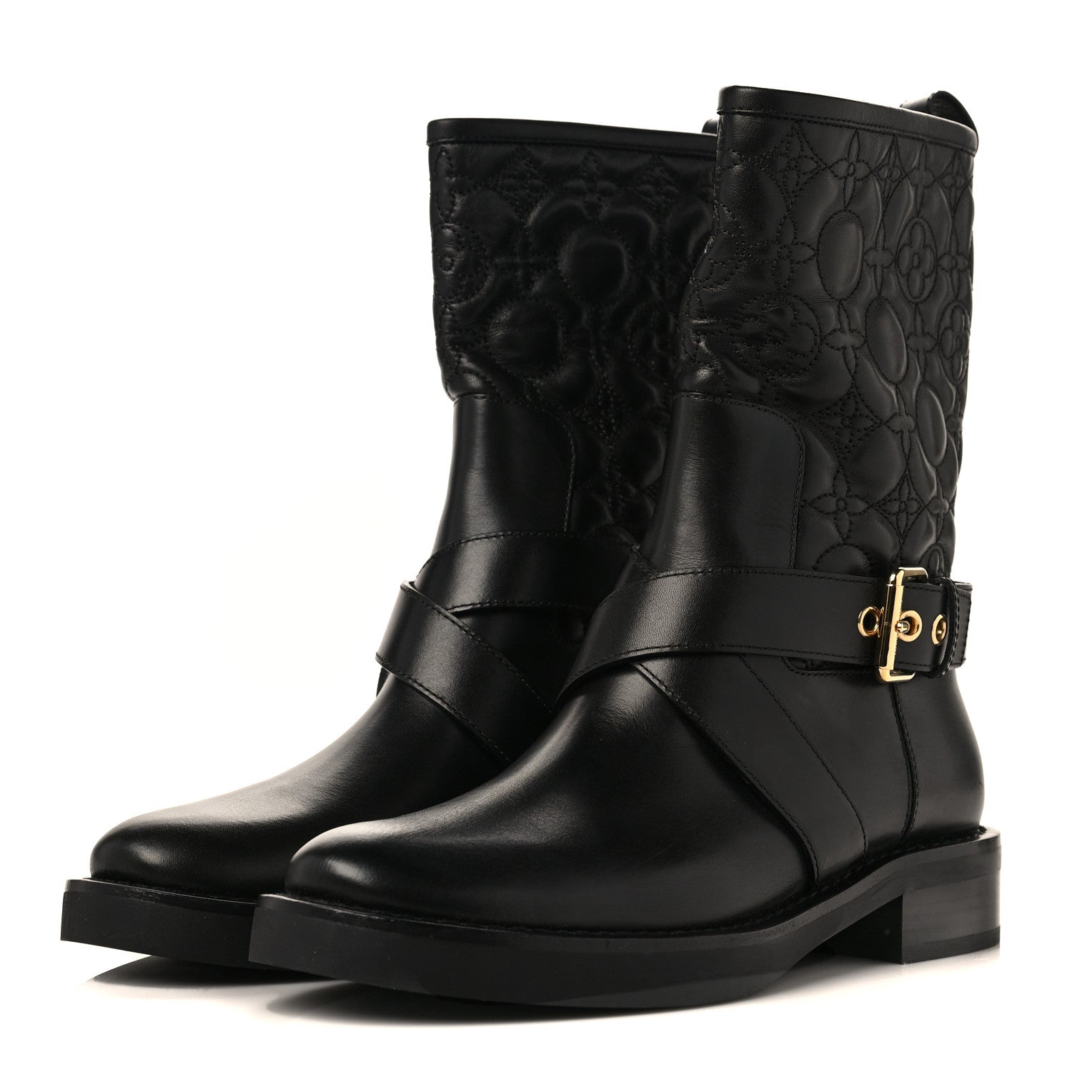 Louis Vuitton Calfskin Embossed Monogram Rebellion Half Boots 37.5 Black 3 of 8