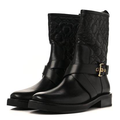 Louis Vuitton Calfskin Embossed Monogram Rebellion Half Boots 37.5 Black 3 of 8