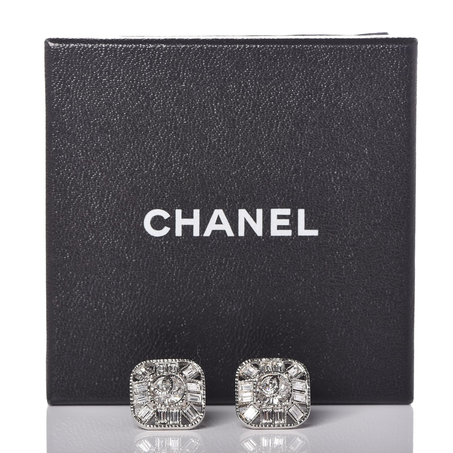Baguette Crystal CC Earrings Silver