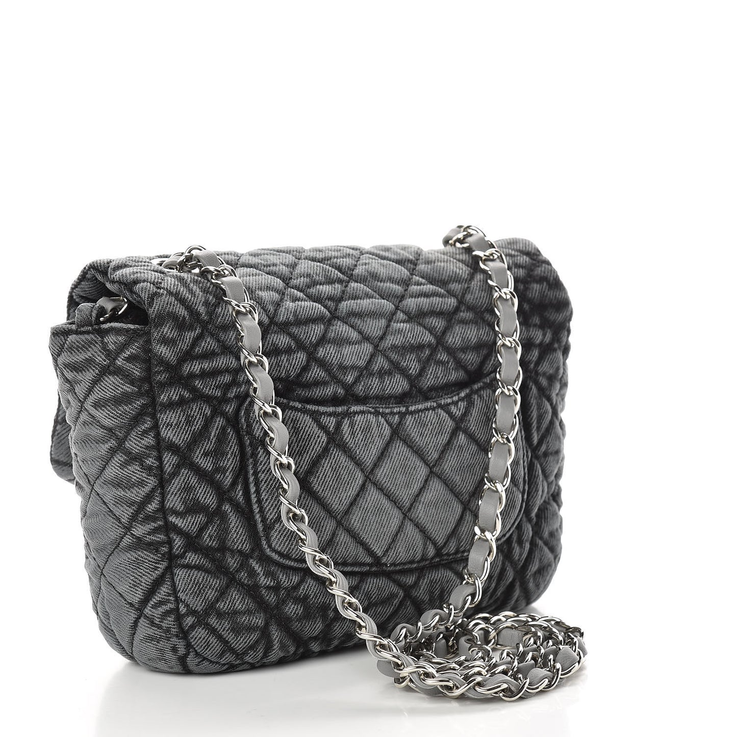 Washed Denim Quilted Small Denimpression Flap Grey Black