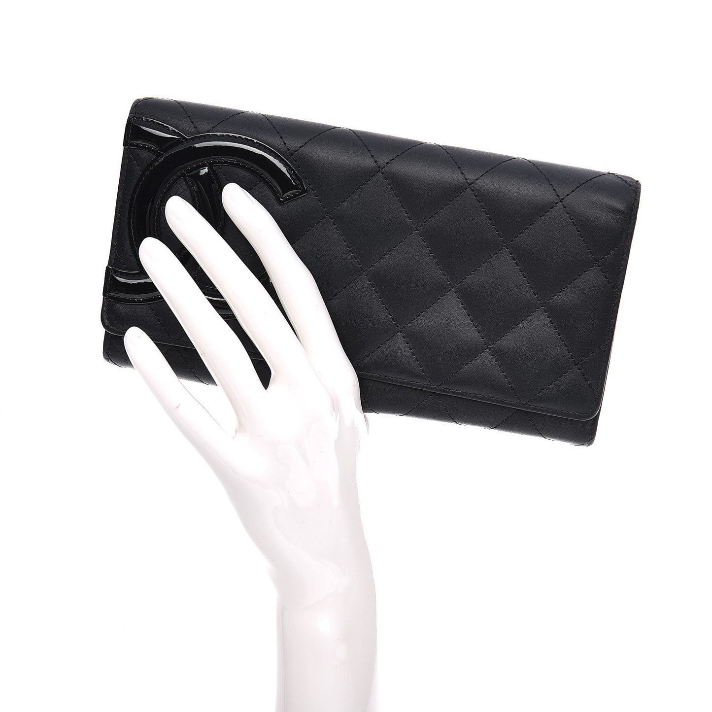 Calfskin Quilted Cambon Flap Wallet Black
