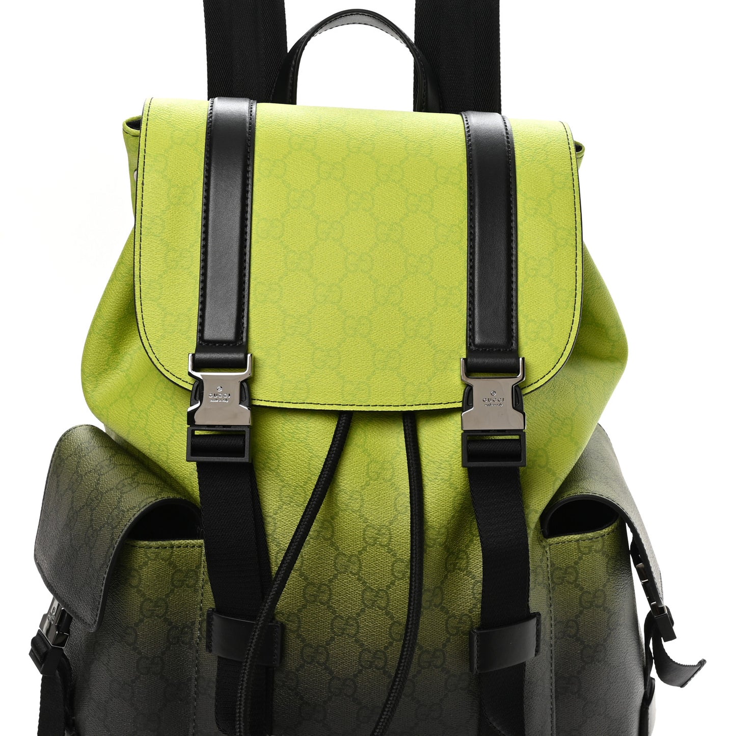 GG Supreme Monogram Large Double Buckle Backpack Green