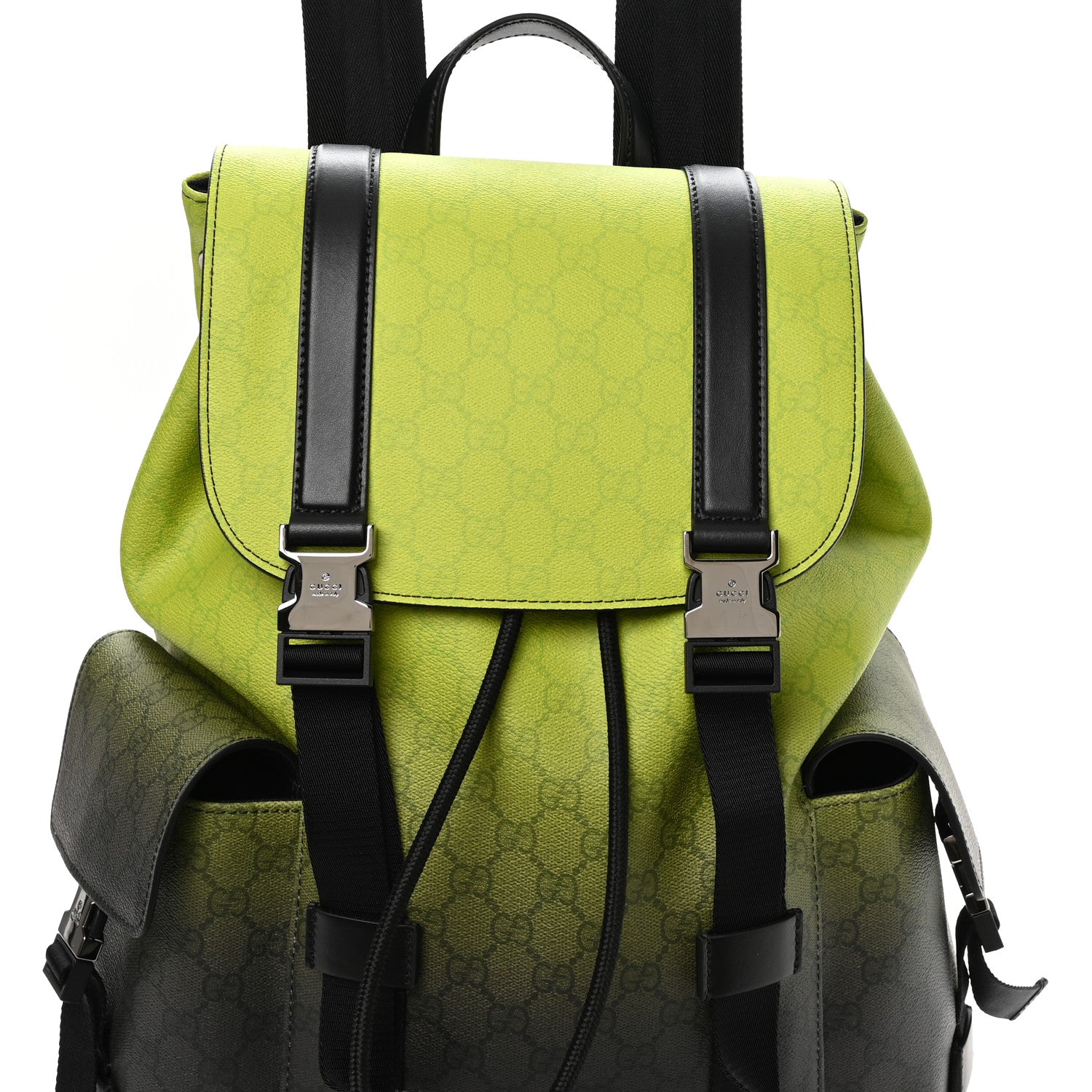 Gucci GG Supreme Monogram Large Double Buckle Backpack Green 8 of 10