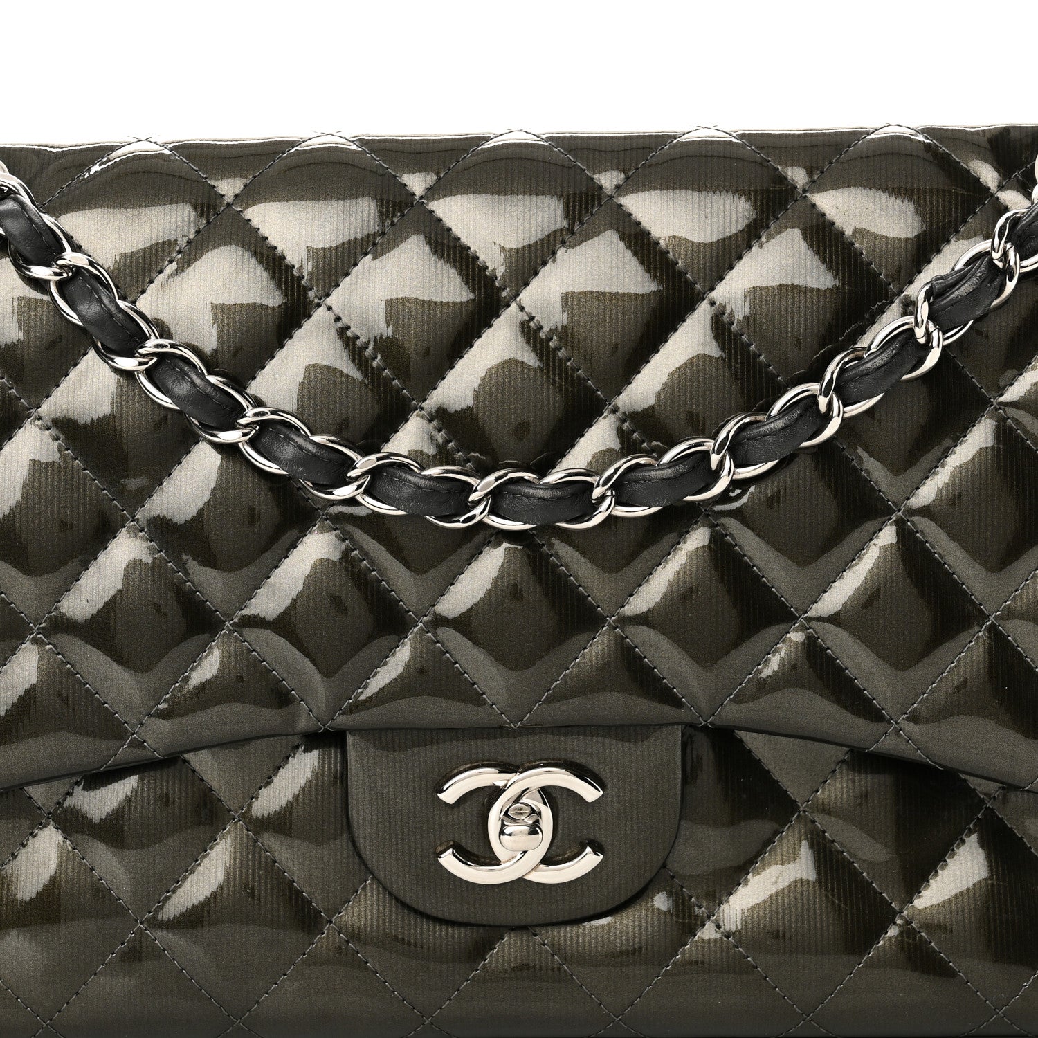 Chanel Striated Patent Quilted Jumbo Double Flap  Dark Grey 7 of 10