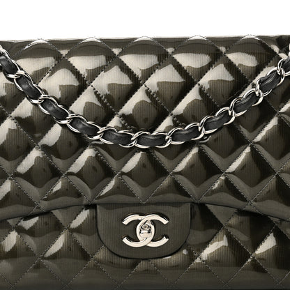 Chanel Striated Patent Quilted Jumbo Double Flap  Dark Grey 7 of 10