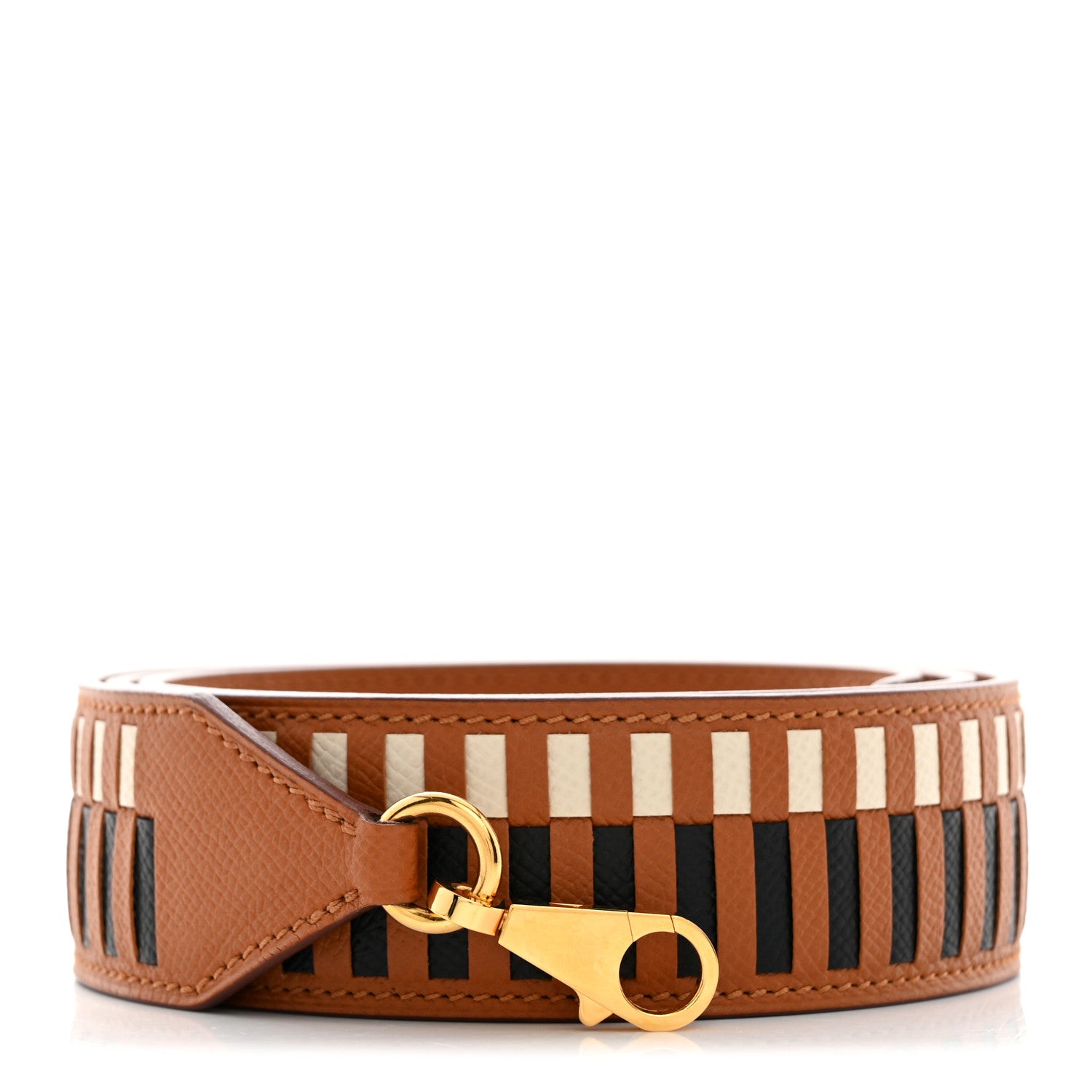 Hermes Epsom 40mm Tressage Shoulder Strap Black Craie Gold 1 of 6