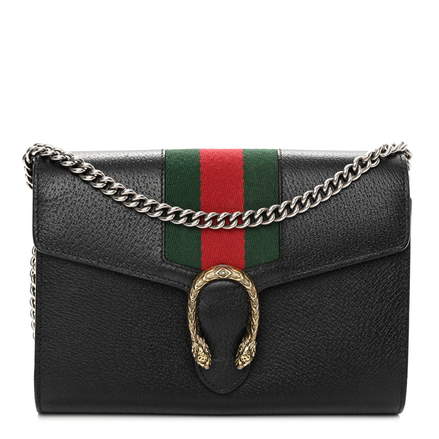 Gucci Calfskin Web Mini Dionysus Chain Wallet Black 1 of 10