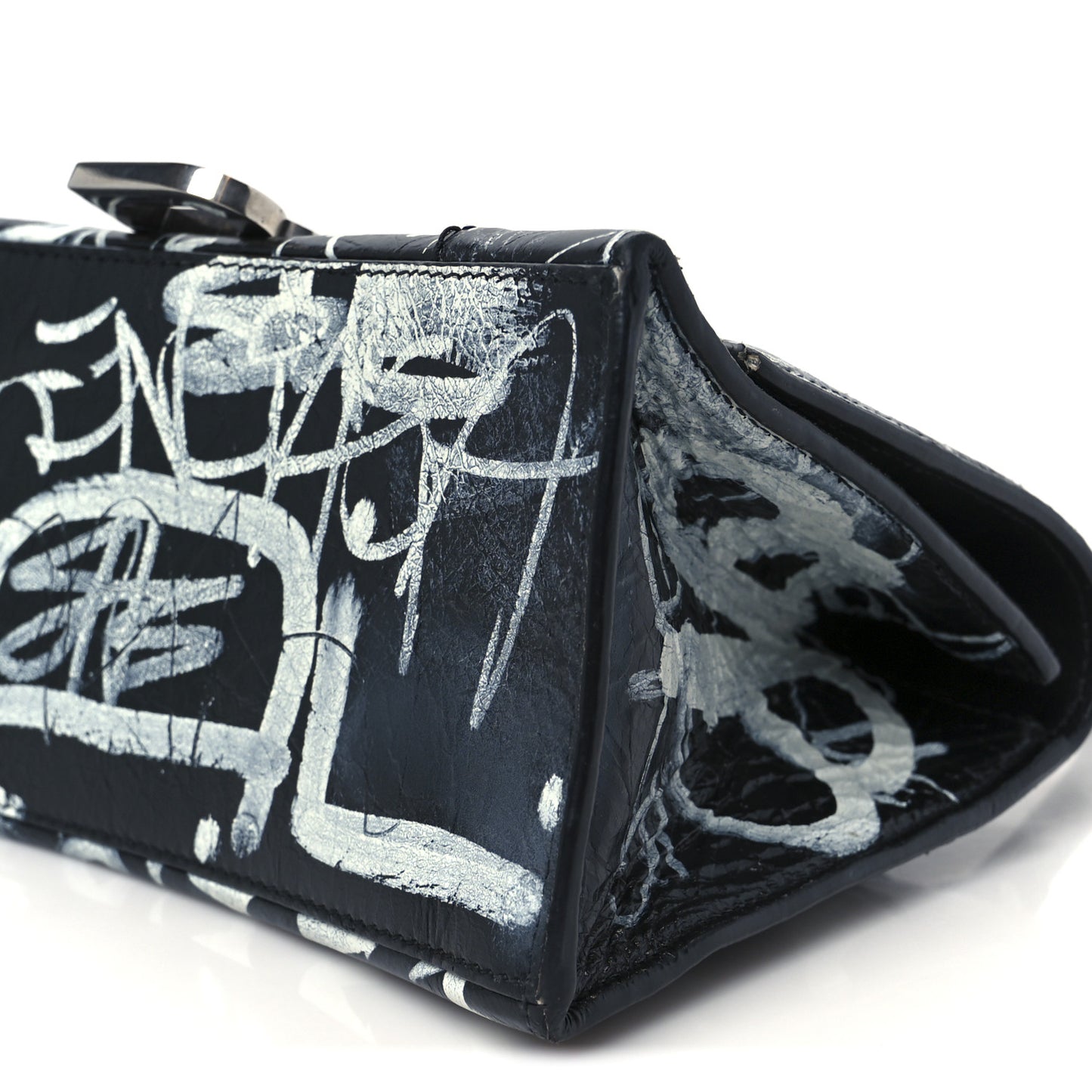 Agneau Graffiti Logo Small Hourglass Top Handle Bag Black