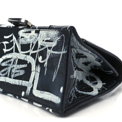 Balenciaga Agneau Graffiti Logo Small Hourglass Top Handle Bag Black 10 of 10