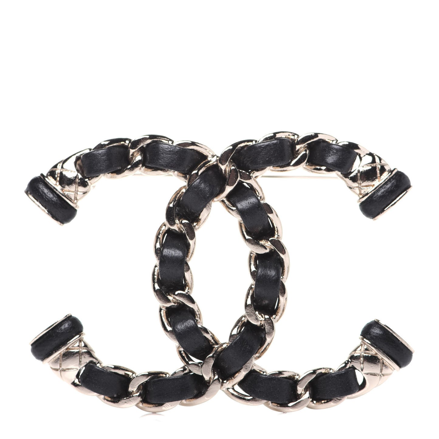Lambskin Chain CC Brooch Black Gold