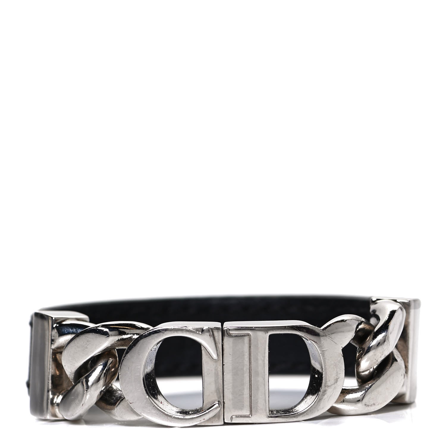 Christian Dior Calfskin Metal Danseuse Etoile Chain Bracelet Black Silver 1 of 6