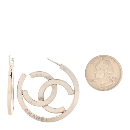 Chanel CC Hoop Earrings Silver 2 of 5