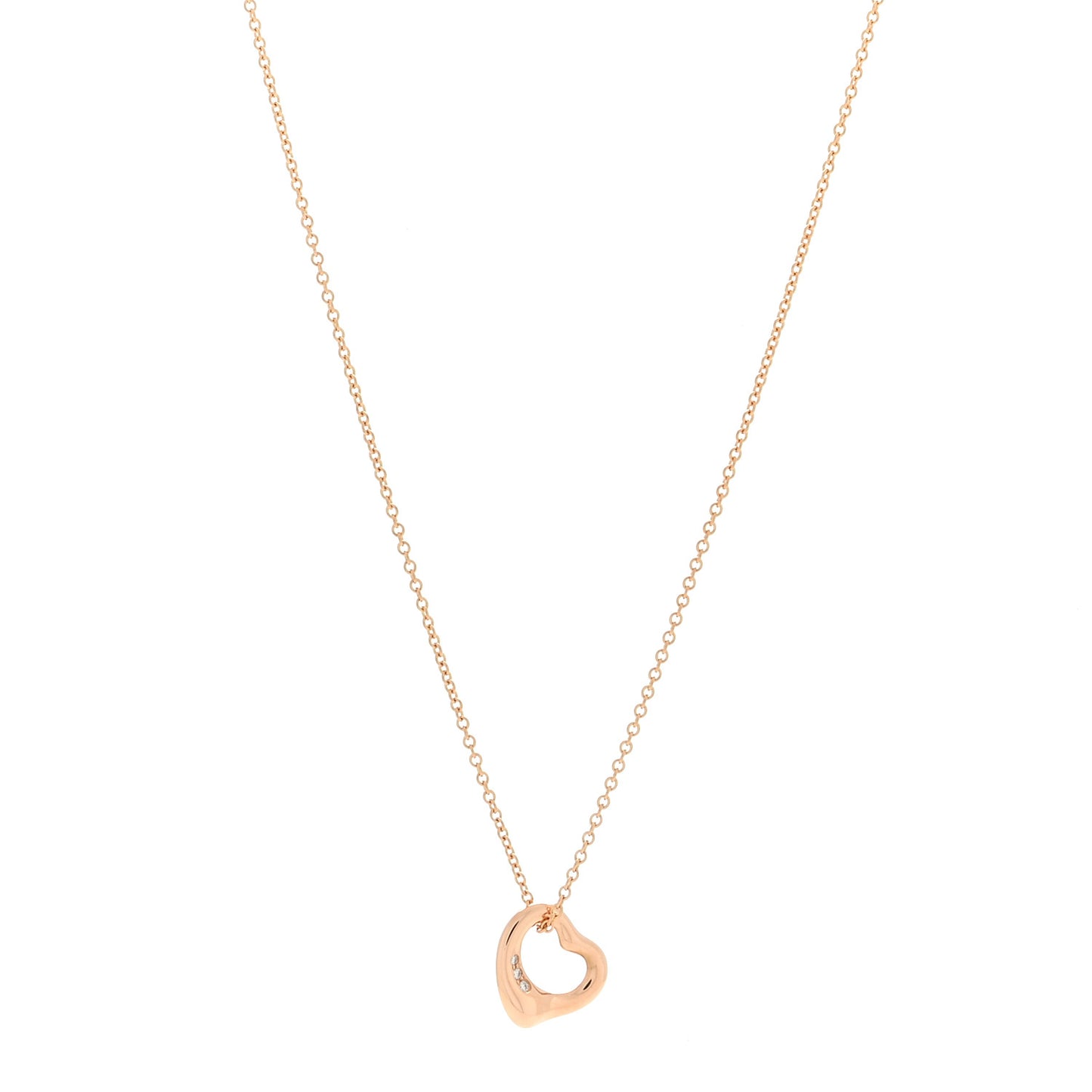 18K Rose Gold Diamond 11mm Elsa Peretti Open Heart Pendant Necklace