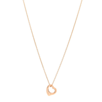 Tiffany 18K Rose Gold Diamond 11mm Elsa Peretti Open Heart Pendant Necklace 1 of 3