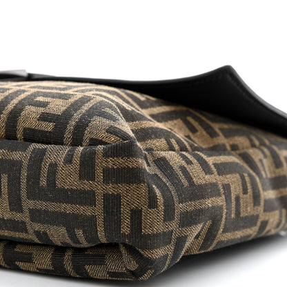 Fendi Recycled Fabric Jacquard Cotton Canvas Vitello Grace FF 1974 Large Convertible Baguette Tobacco Moro Black Beige 10 of 10