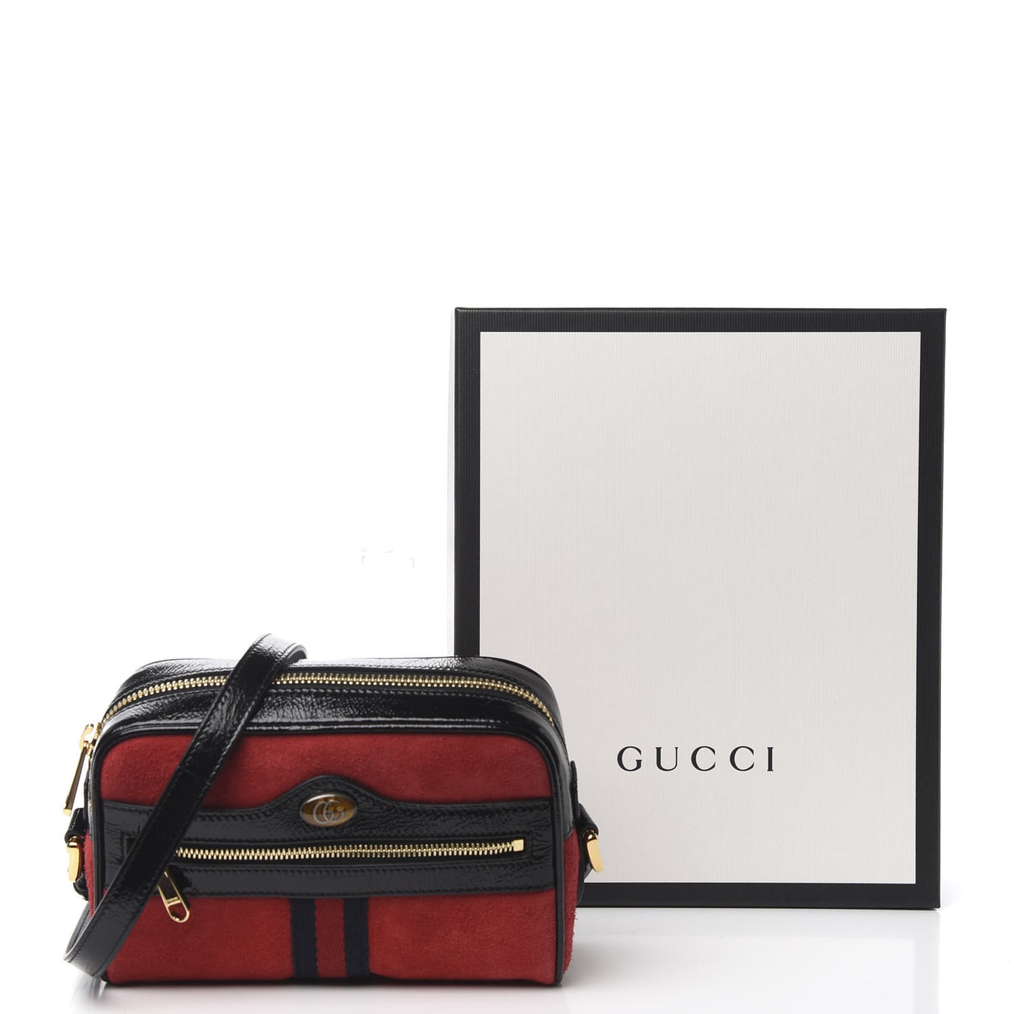Suede Patent Web Mini Ophidia Shoulder Bag Red